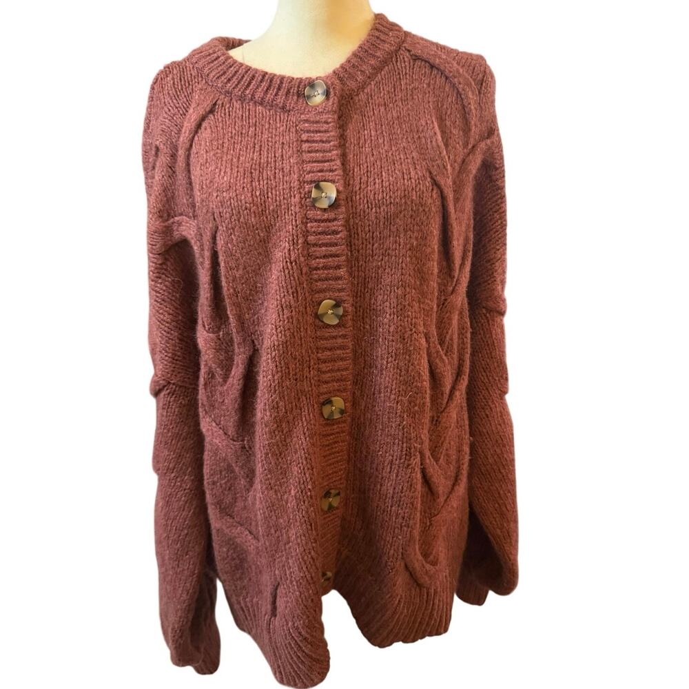 Madewell Cable Ashmont Cardigan Sweater Heather Tulip Oversized Womens Size XXL